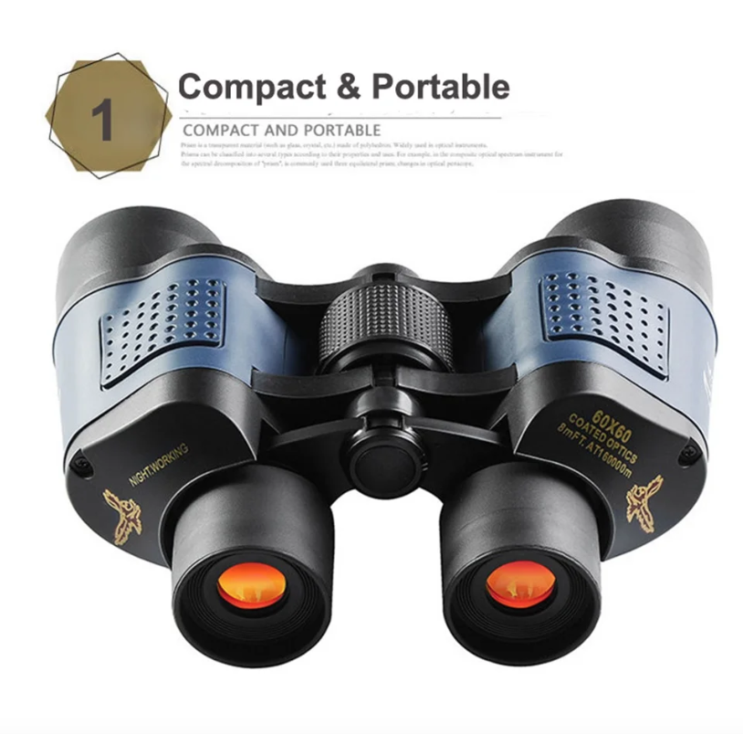 Prismáticos 60x60 BAK4 Potentes HD Telescopio Óptico para Observación de Aves Senderismo Deportes Equipo Portátil de Aventura