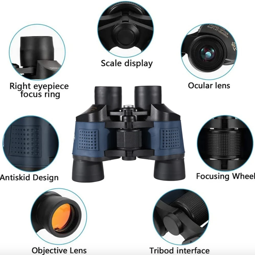 Prismáticos 60x60 BAK4 Potentes HD Telescopio Óptico para Observación de Aves Senderismo Deportes Equipo Portátil de Aventura