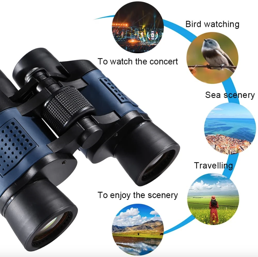 Prismáticos 60x60 BAK4 Potentes HD Telescopio Óptico para Observación de Aves Senderismo Deportes Equipo Portátil de Aventura