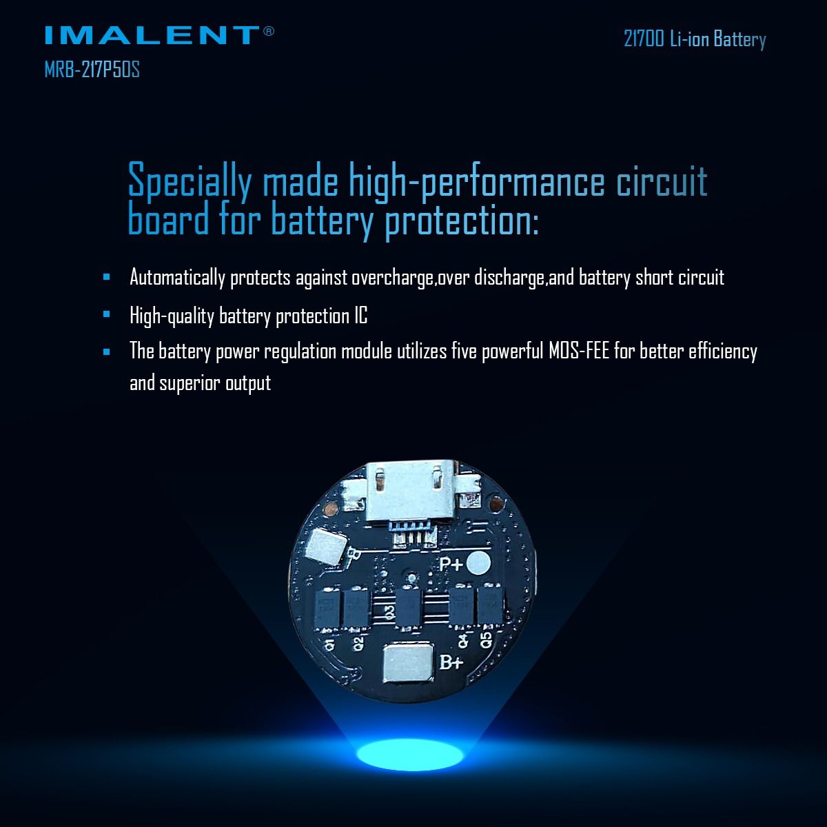 Batería Recargable IMALENT MRB-217P50S 21700 Li-ion 5000mAh 3.6V. Energía Fiable para Linternas LED.