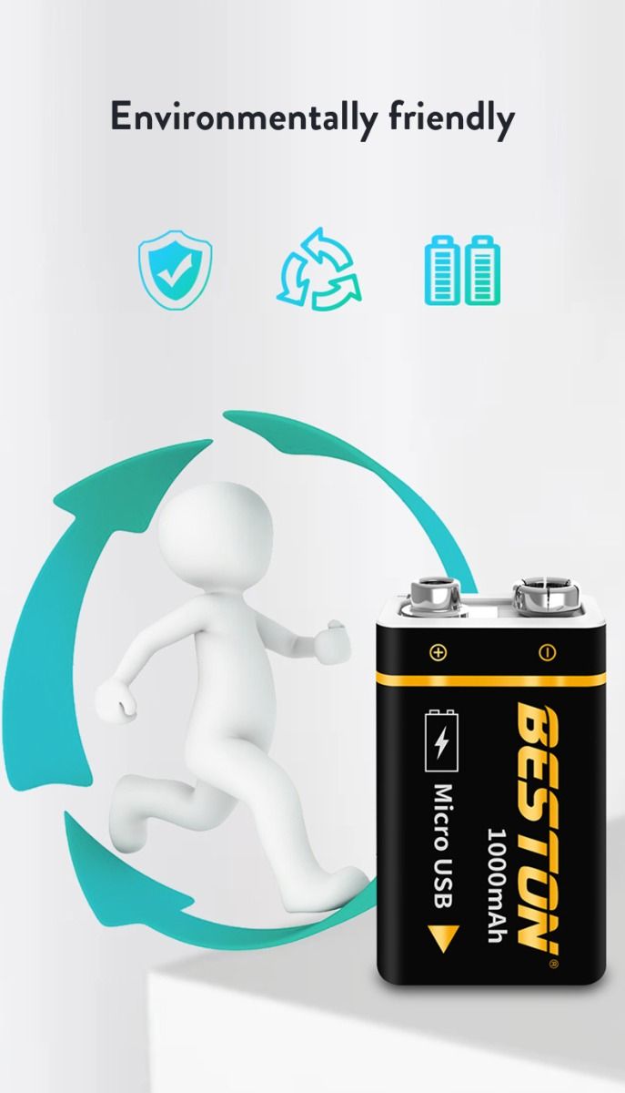 Batería Beston 9V recargable 1000mAh micro USB de iones de litio para RC opción de energía sostenible alta capacidad
