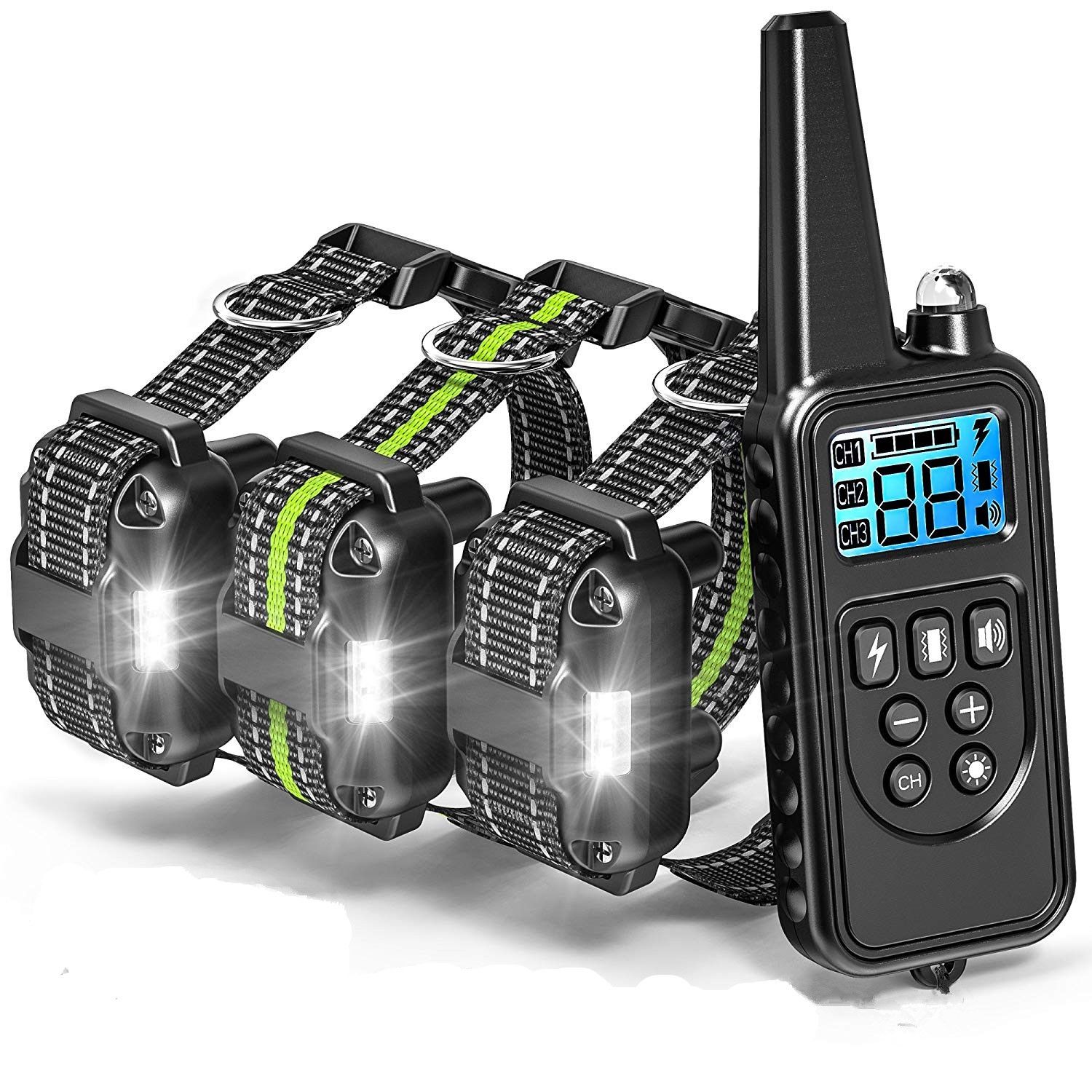 Collar eléctrico de entrenamiento para perros de 800 m, impermeable, recargable, con niveles de descarga ajustables y pantalla LCD