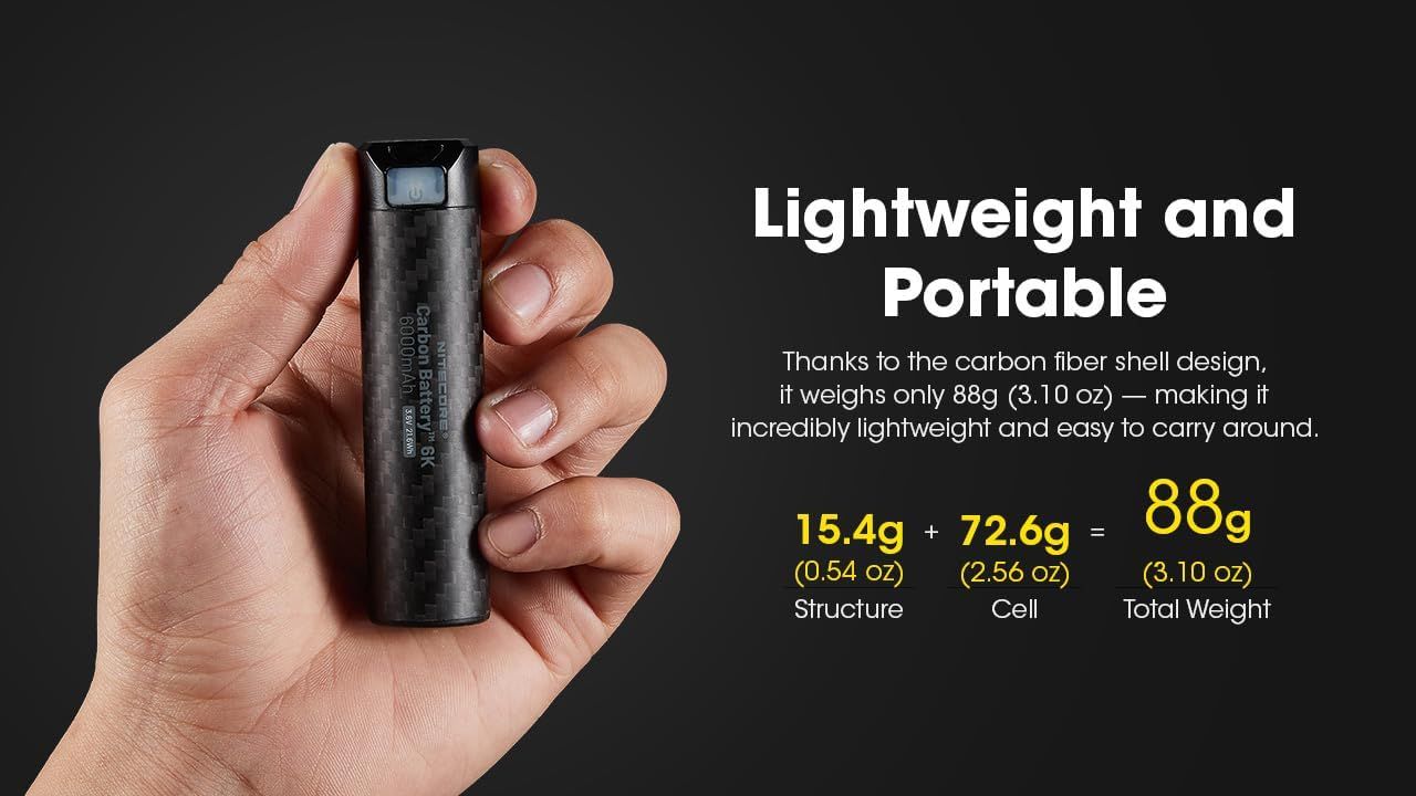 Nitecore Batería de Carbono 6K USB-C Recargable Ligera 6000mAh Resistente al Agua Power Bank