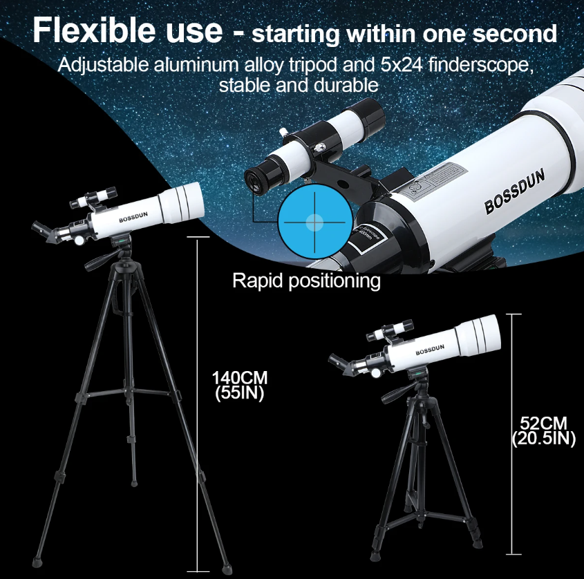 Bossdun telescopio 333X profesional para niños exploración lunar galaxias y ciencia en familia lente 70MM