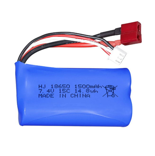 Batería de iones de litio 18650 de 7.4V, 1500mAh, 15C, para carreras de RC, drones, robótica, fuente de alimentación compacta de alto rendimiento.