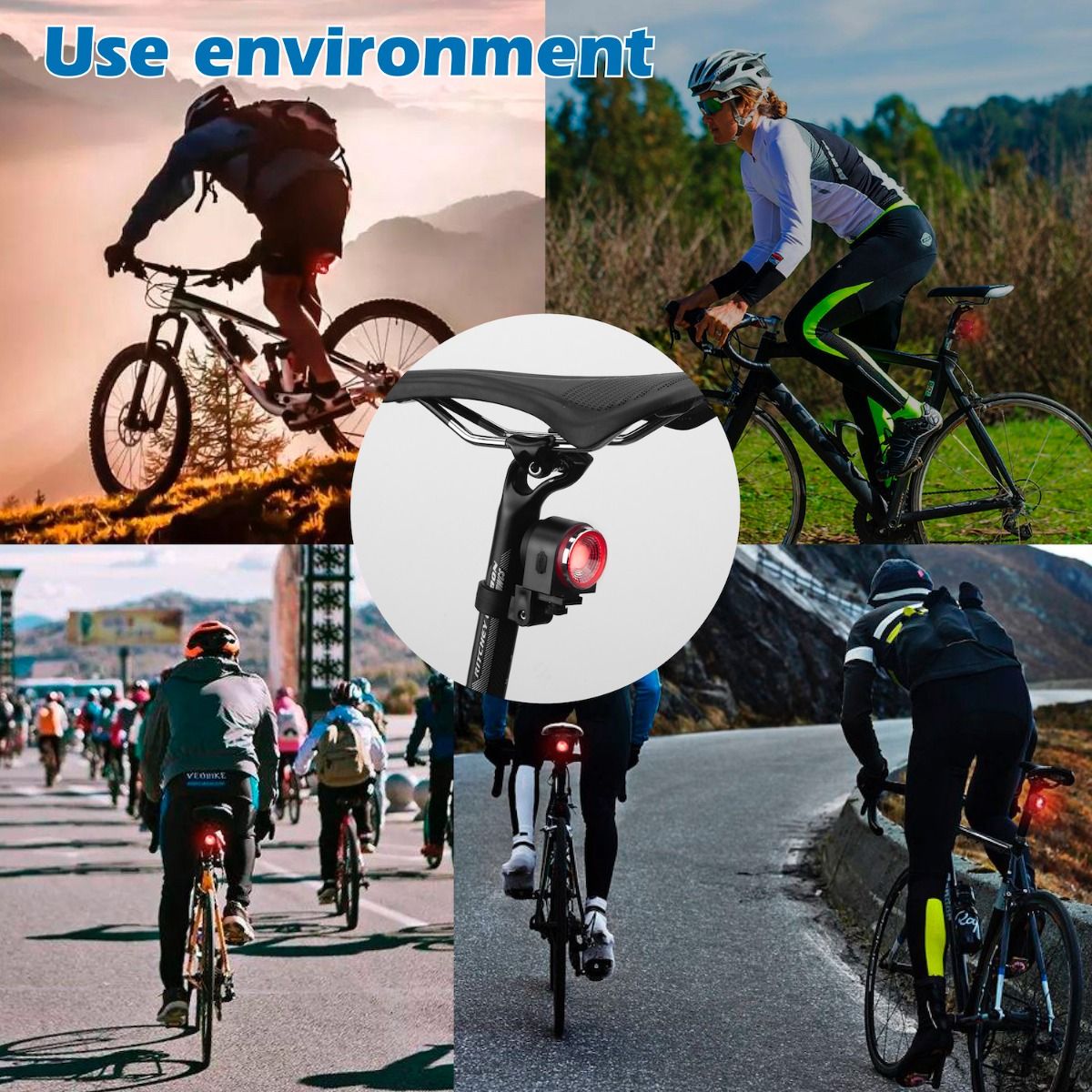 ANTUSI A8 Candado antirrobo con alarma y luz trasera de seguridad para bicicleta de carretera, con freno automático y timbre inalámbrico