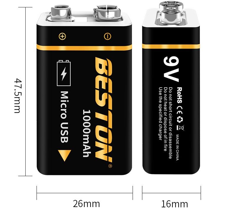 Batería Beston 9V recargable 1000mAh micro USB de iones de litio para RC opción de energía sostenible alta capacidad