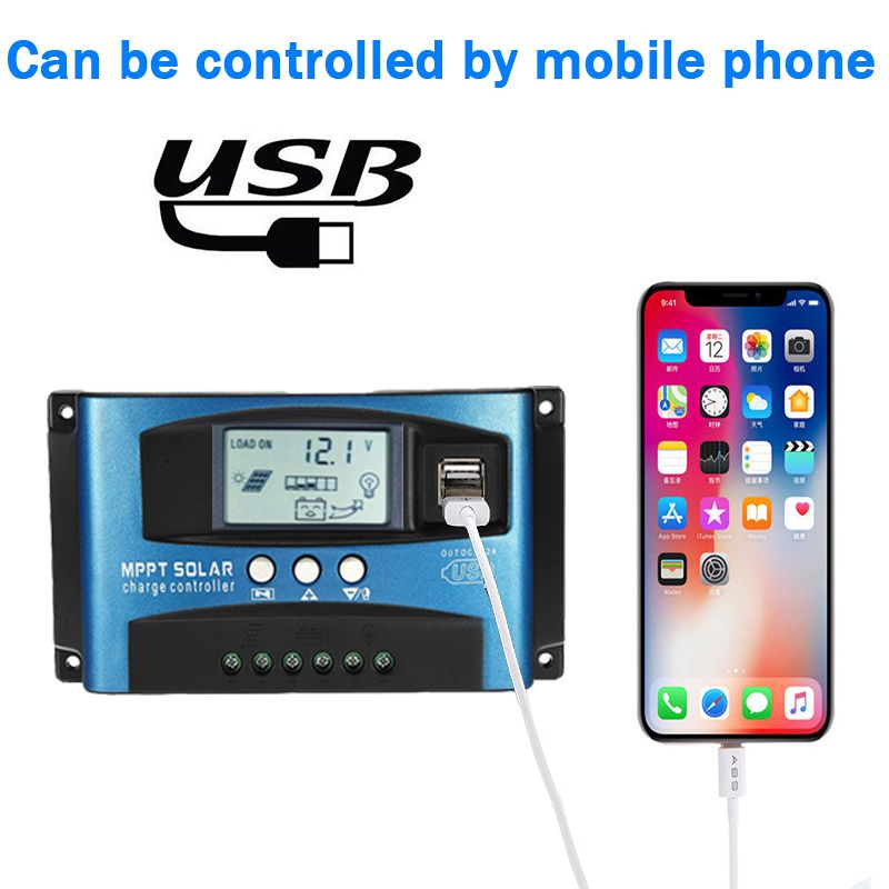 Controlador de Carga Solar MPPT 30A 40A 50A 60A 100A Pantalla LCD Doble USB Extensión de Vida de la Batería