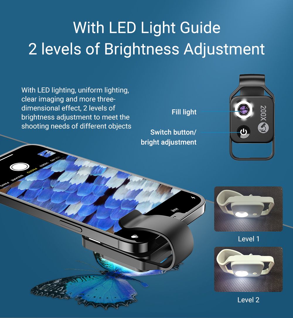 APEXEL 200X Lente de Microscopio con Luz LED Móvil CPL para iPhone Samsung Perfecto para Fotografía Macro