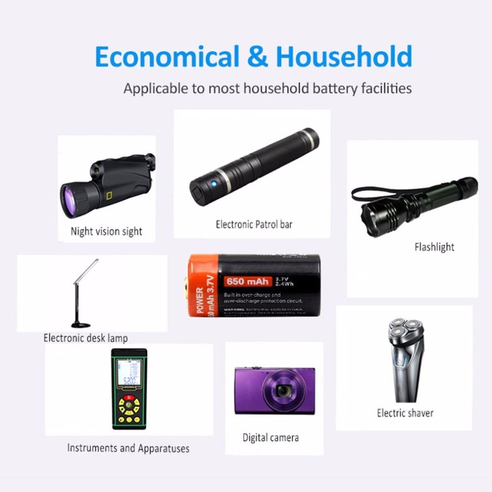 Batería 16340 650mAh 3.7V Recargable Micro USB para Gadgets y Linternas Duradera y de Alta Densidad Energética