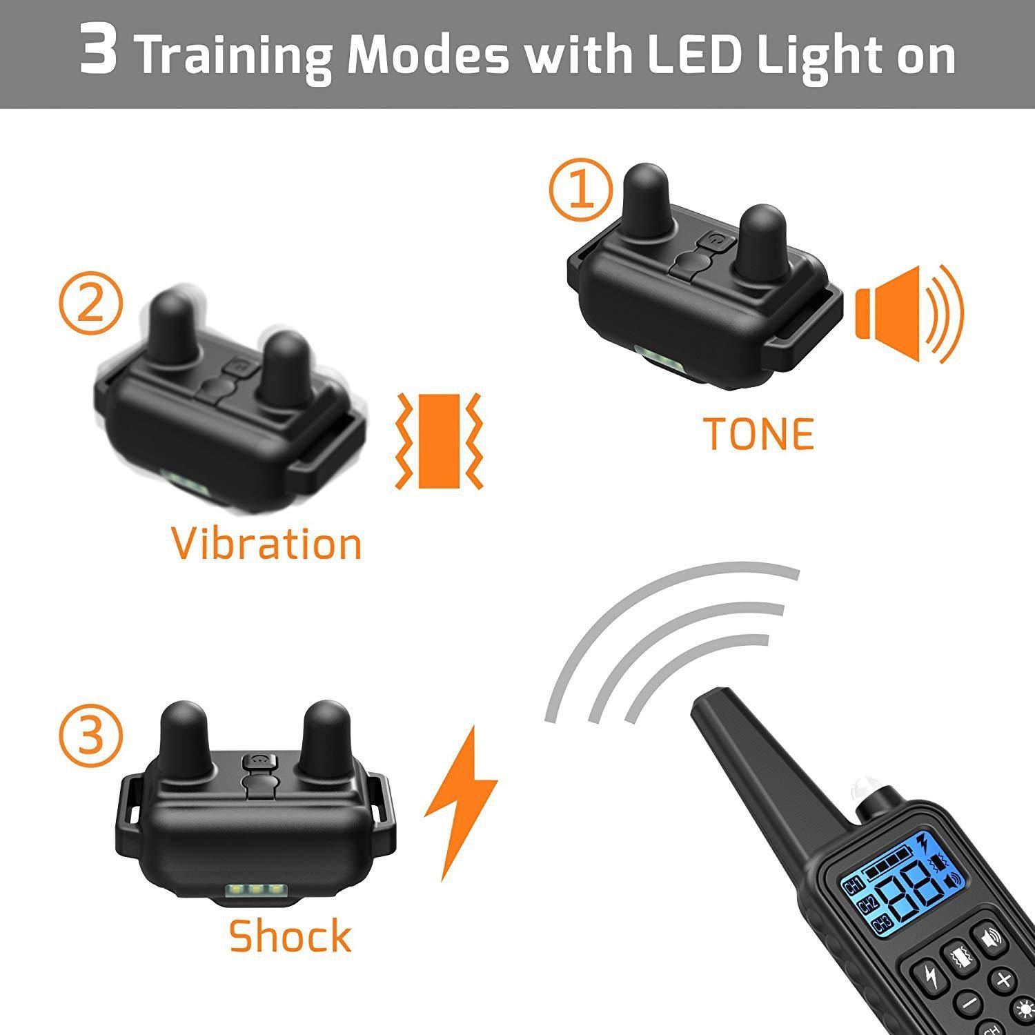 Collar eléctrico de entrenamiento para perros de 800 m, impermeable, recargable, con niveles de descarga ajustables y pantalla LCD