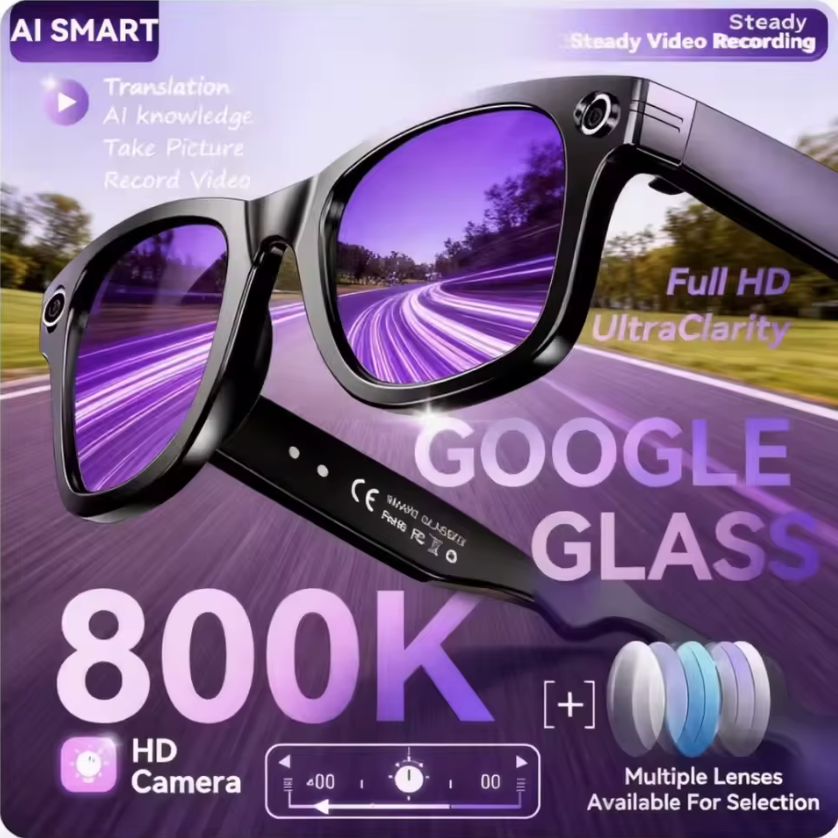 8MP AI Camera Smart Glasses with Translation, Recording, Waterproof, and Color-Changing