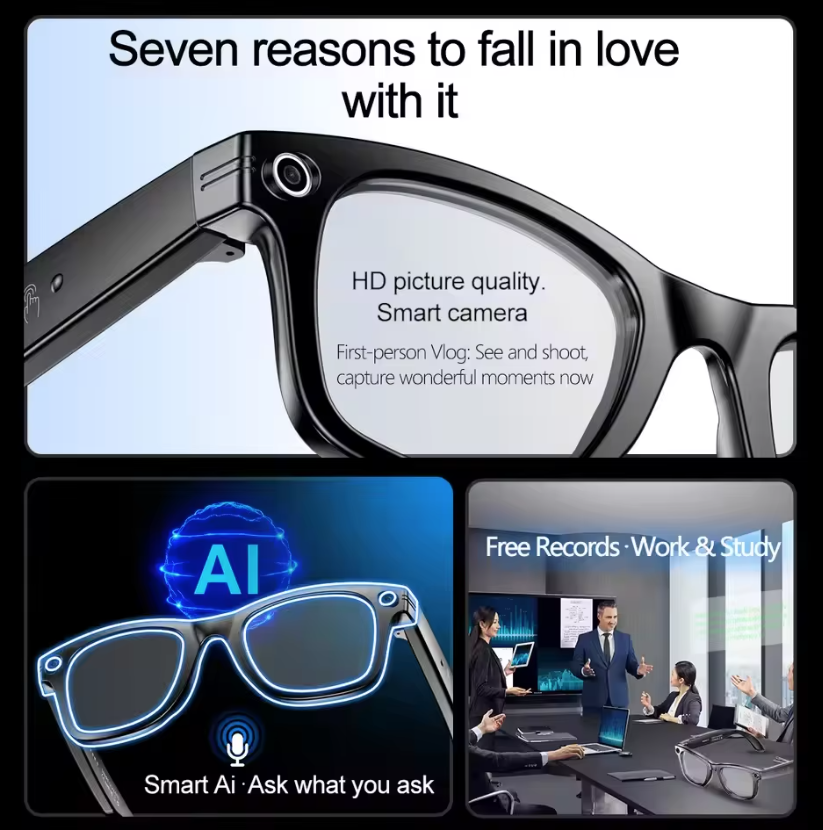 8MP AI Camera Smart Glasses with Translation, Recording, Waterproof, and Color-Changing