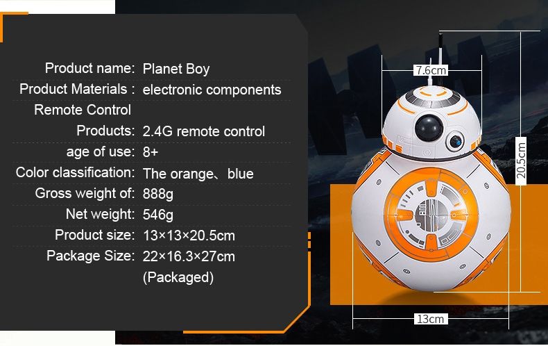 Nuevo RC robot BB-8 Star Wars de 205 cm con rotación 360° y suspensión magnética para diversión de niños