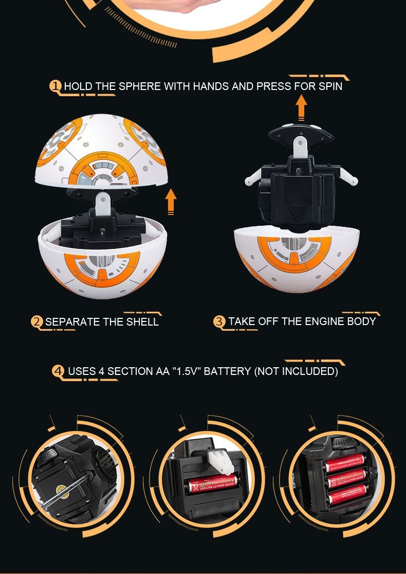 Nuevo RC robot BB-8 Star Wars de 205 cm con rotación 360° y suspensión magnética para diversión de niños