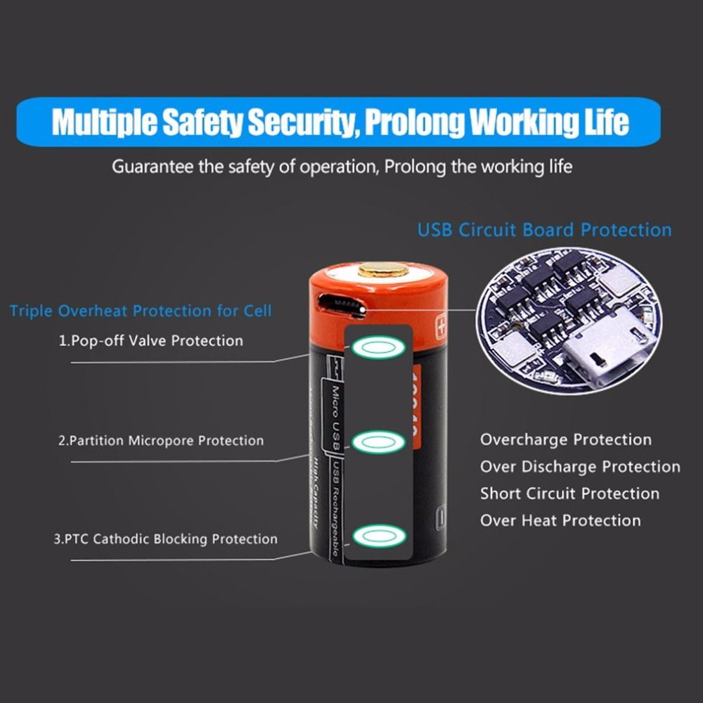 Batería 16340 650mAh 3.7V Recargable Micro USB para Gadgets y Linternas Duradera y de Alta Densidad Energética