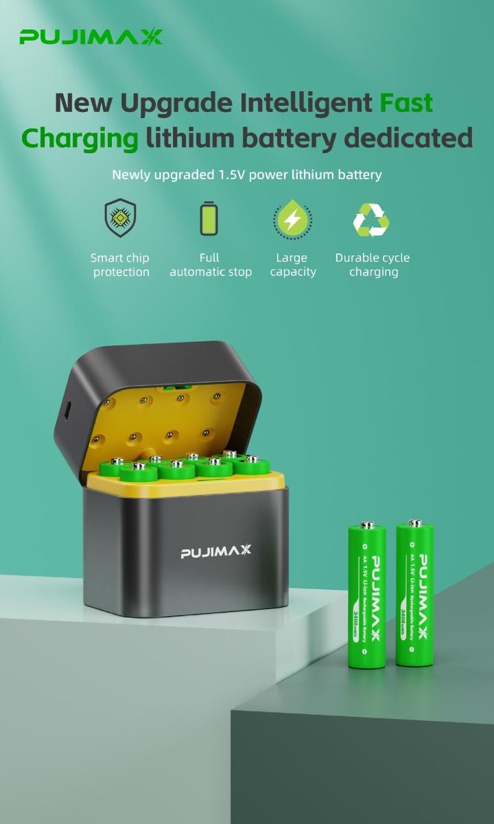 Cargador Litio AA 3400mWh 8 ranuras tipo C carga simultánea eficiente para gadgets y recarga rápida
