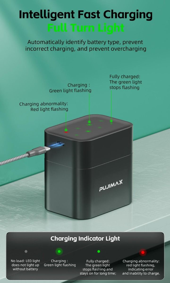 Cargador Litio AA 3400mWh 8 ranuras tipo C carga simultánea eficiente para gadgets y recarga rápida