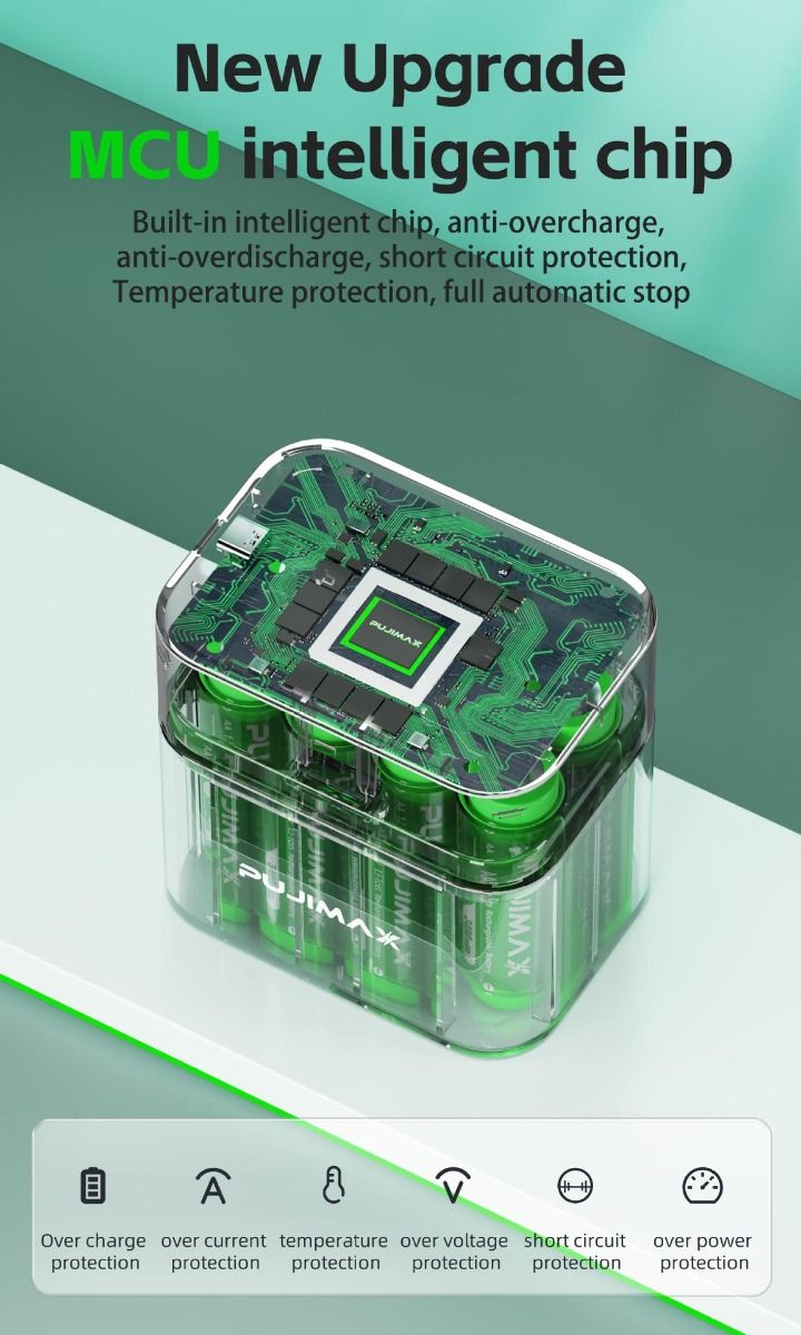 Cargador Litio AA 3400mWh 8 ranuras tipo C carga simultánea eficiente para gadgets y recarga rápida