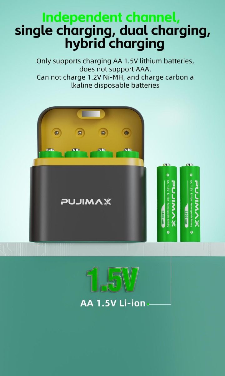 Cargador Litio AA 3400mWh 8 ranuras tipo C carga simultánea eficiente para gadgets y recarga rápida