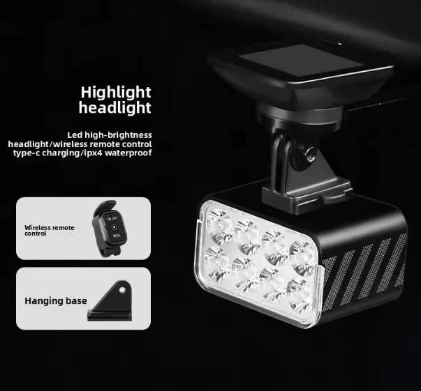 Farol delantero de bicicleta con elevación remota inalámbrica de 1800 lúmenes, linterna frontal elevable