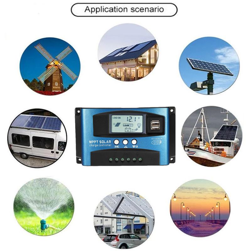 Controlador de Carga Solar MPPT 30A 40A 50A 60A 100A Pantalla LCD Doble USB Extensión de Vida de la Batería