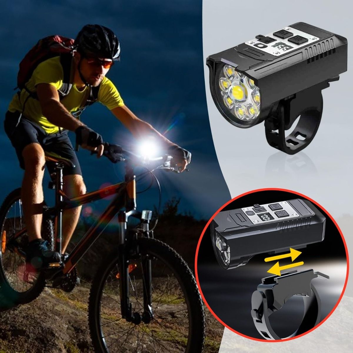 Farol delantero de bicicleta con 9 LED, luz frontal recargable por USB Tipo-C, lámpara de bicicleta impermeable, luz para ciclismo