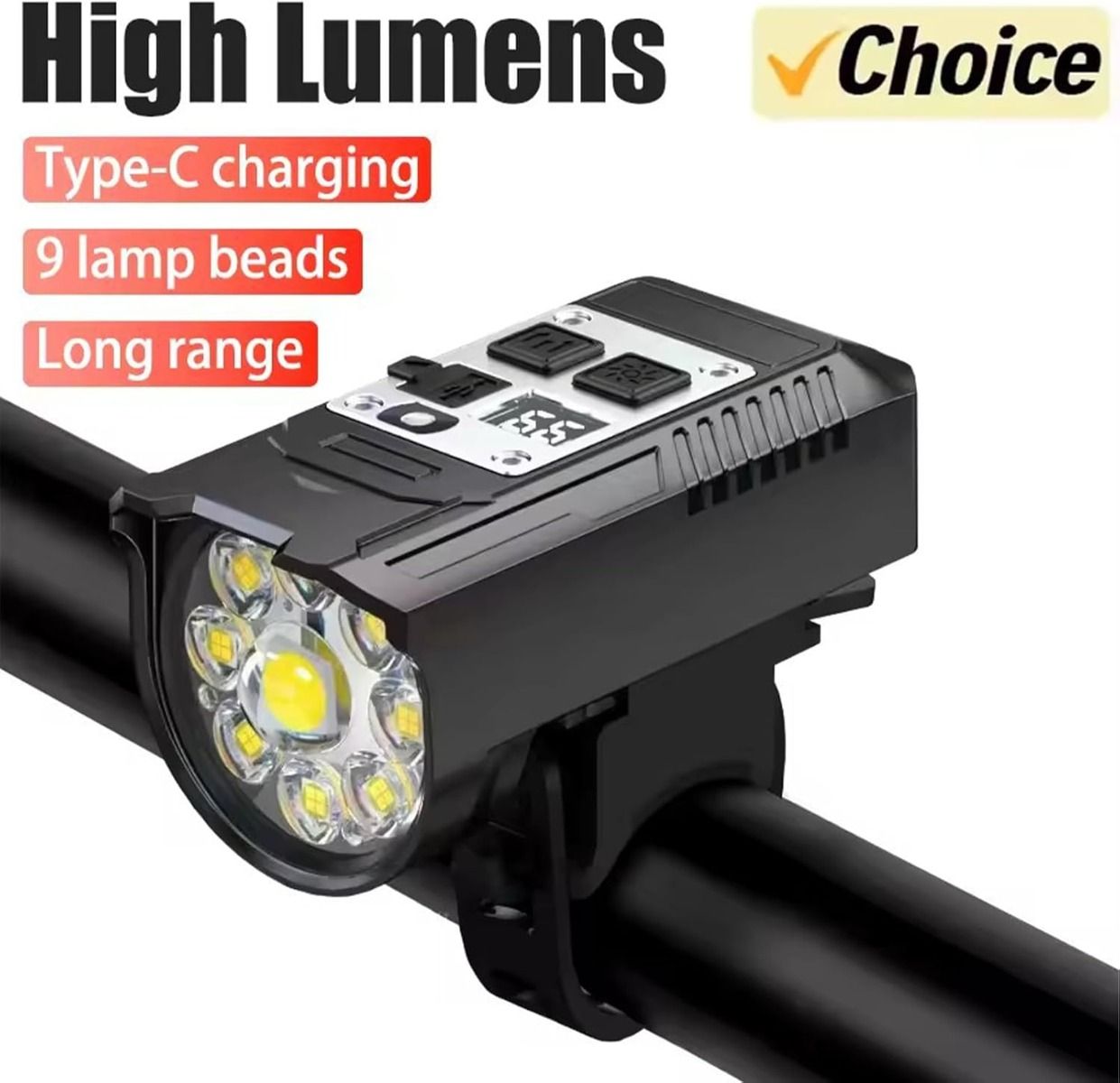 Farol delantero de bicicleta con 9 LED, luz frontal recargable por USB Tipo-C, lámpara de bicicleta impermeable, luz para ciclismo