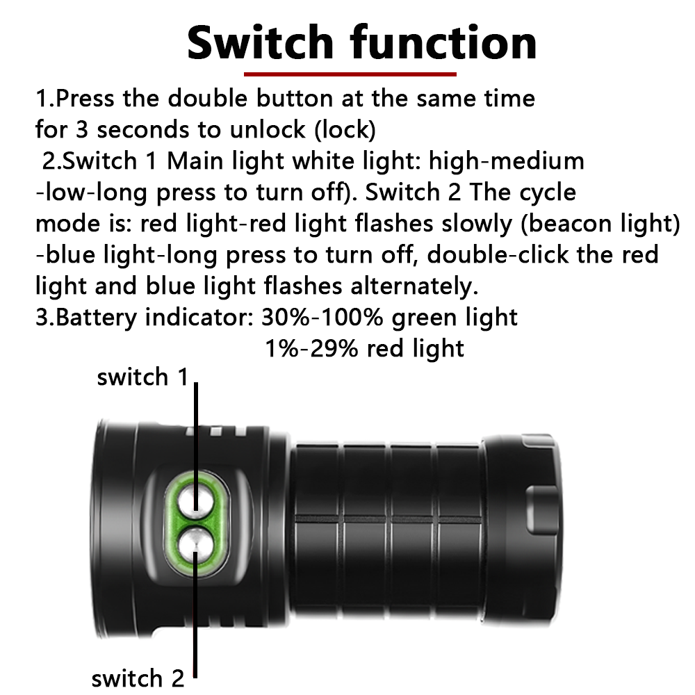 C16 Linterna de Buceo Subacuática Impermeable 100M Linterna LED Perfecta para Aventuras de Buceo Snorkel Fotografía
