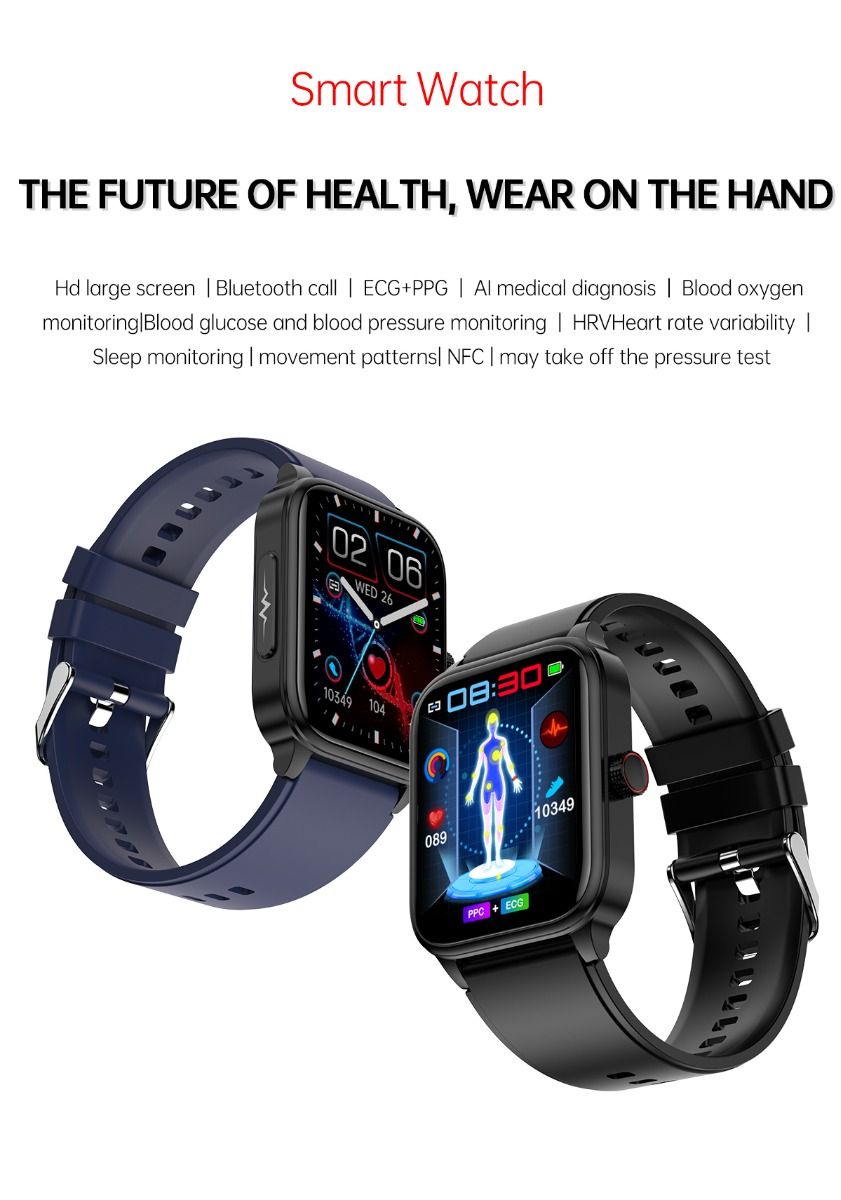 ET540 Glucosa en sangre ECG Temperatura corporal Presión arterial Oxígeno en sangre Frecuencia cardíaca Llamada Bluetooth Reloj inteligente Rastreador de fitness