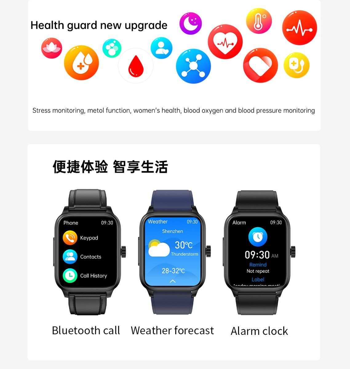 ET540 Glucosa en sangre ECG Temperatura corporal Presión arterial Oxígeno en sangre Frecuencia cardíaca Llamada Bluetooth Reloj inteligente Rastreador de fitness