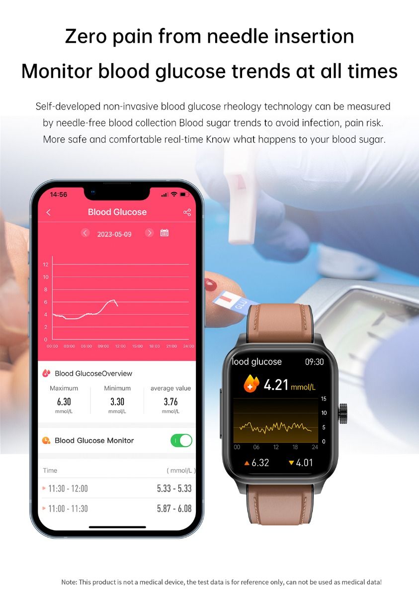 ET540 Glucosa en sangre ECG Temperatura corporal Presión arterial Oxígeno en sangre Frecuencia cardíaca Llamada Bluetooth Reloj inteligente Rastreador de fitness