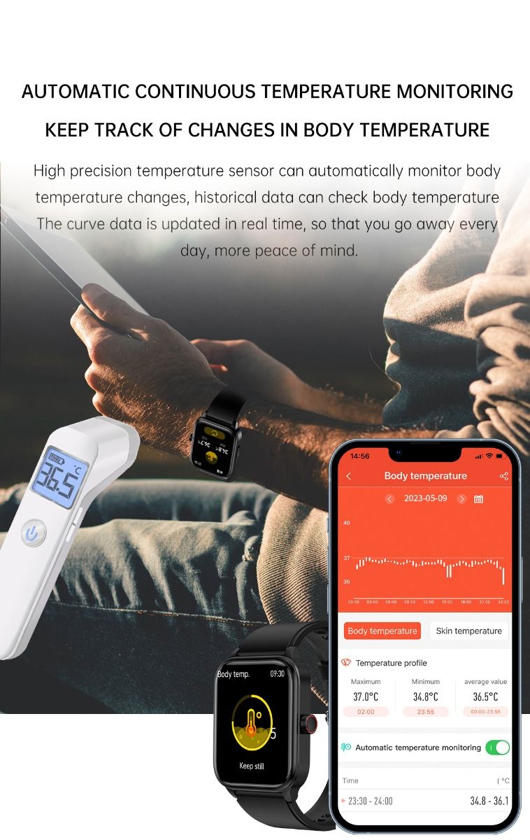 ET540 Glucosa en sangre ECG Temperatura corporal Presión arterial Oxígeno en sangre Frecuencia cardíaca Llamada Bluetooth Reloj inteligente Rastreador de fitness