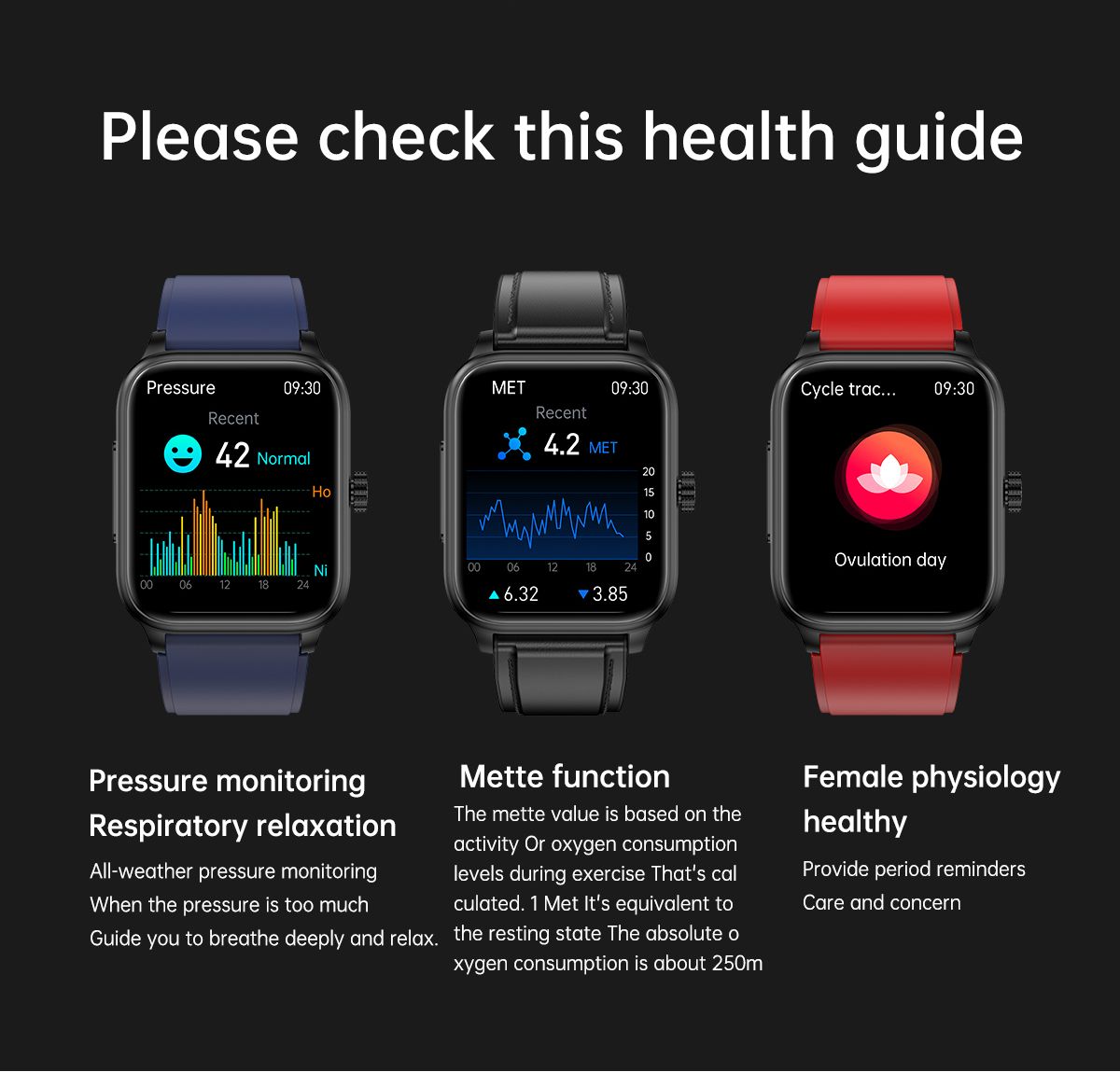 ET540 Glucosa en sangre ECG Temperatura corporal Presión arterial Oxígeno en sangre Frecuencia cardíaca Llamada Bluetooth Reloj inteligente Rastreador de fitness