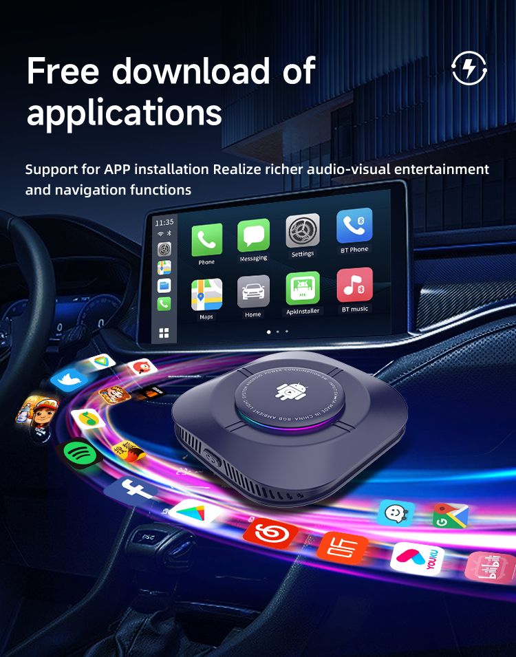 Carlinkit Android 13 TV Box Wireless CarPlay Conectividad sin interrupciones Adaptador de 8 núcleos para entretenimiento en el automóvil