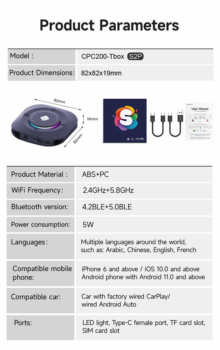 Carlinkit Android 13 TV Box Wireless CarPlay Conectividad sin interrupciones Adaptador de 8 núcleos para entretenimiento en el automóvil