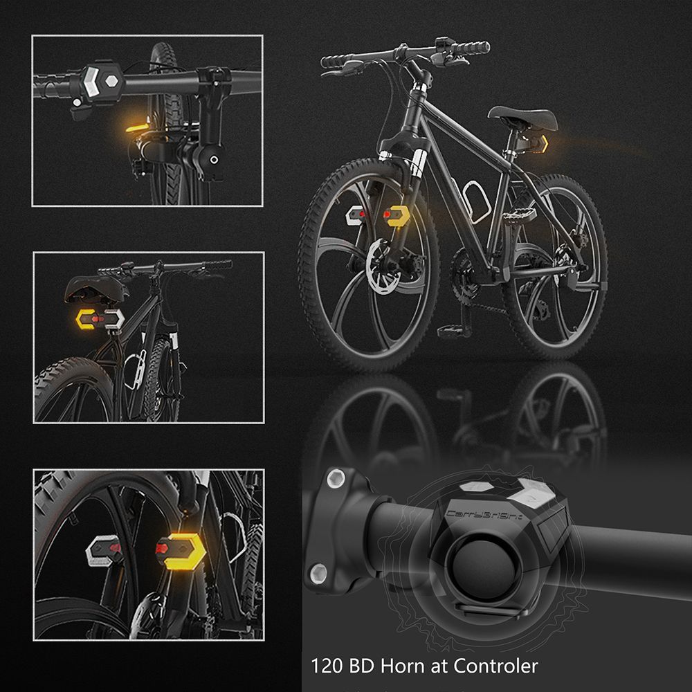 CarryBright CBX4 Luz de señal de giro para bicicleta con bocina, carga USB, impermeable, accesorio de seguridad para ciclismo