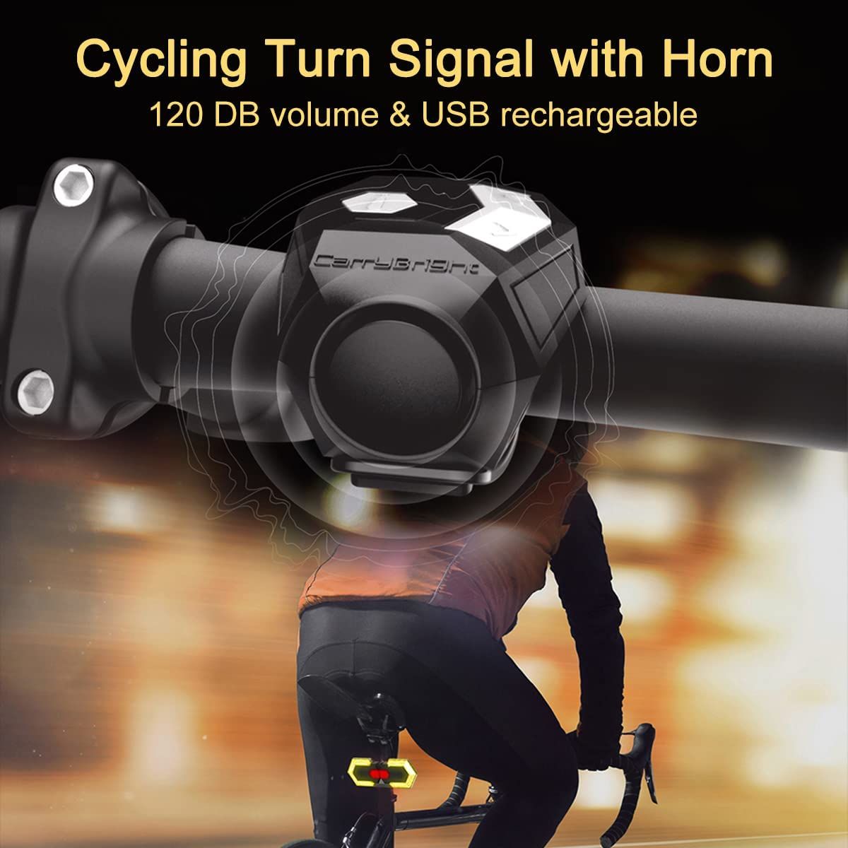 CarryBright CBX4 Luz de señal de giro para bicicleta con bocina, carga USB, impermeable, accesorio de seguridad para ciclismo