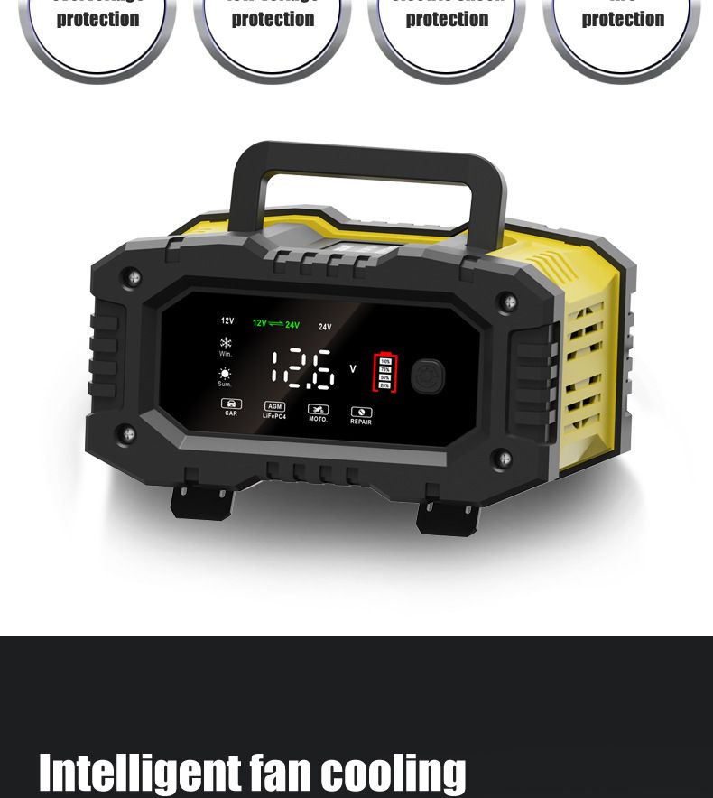 FOXSUR Cargador de batería de coche portátil 12V 24V Cargador versátil para AGM LiFePO4 plomo-ácido motocicleta camión