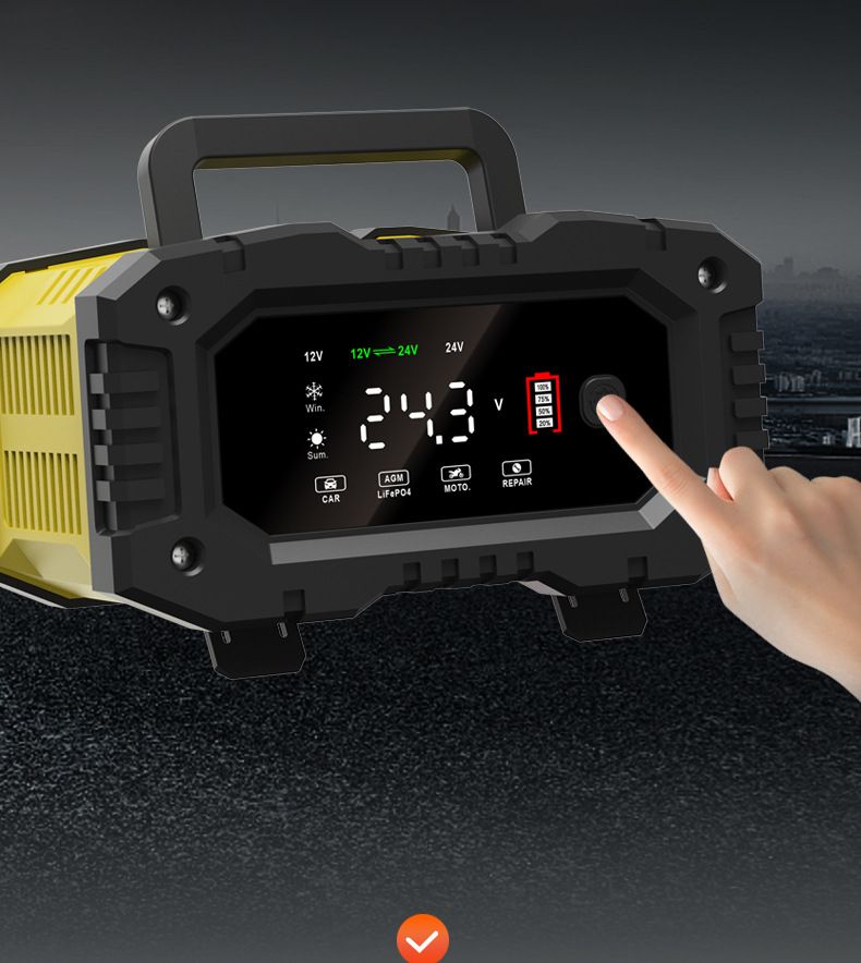 FOXSUR Cargador de batería de coche portátil 12V 24V Cargador versátil para AGM LiFePO4 plomo-ácido motocicleta camión