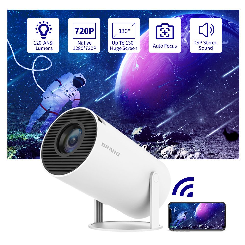 HY300 Proyector Android Inteligente Portátil 1280x720P Full HD WiFi 6 Cine en Casa Versátil Noche de Películas