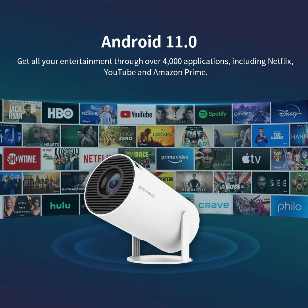 HY300 Proyector Android Inteligente Portátil 1280x720P Full HD WiFi 6 Cine en Casa Versátil Noche de Películas