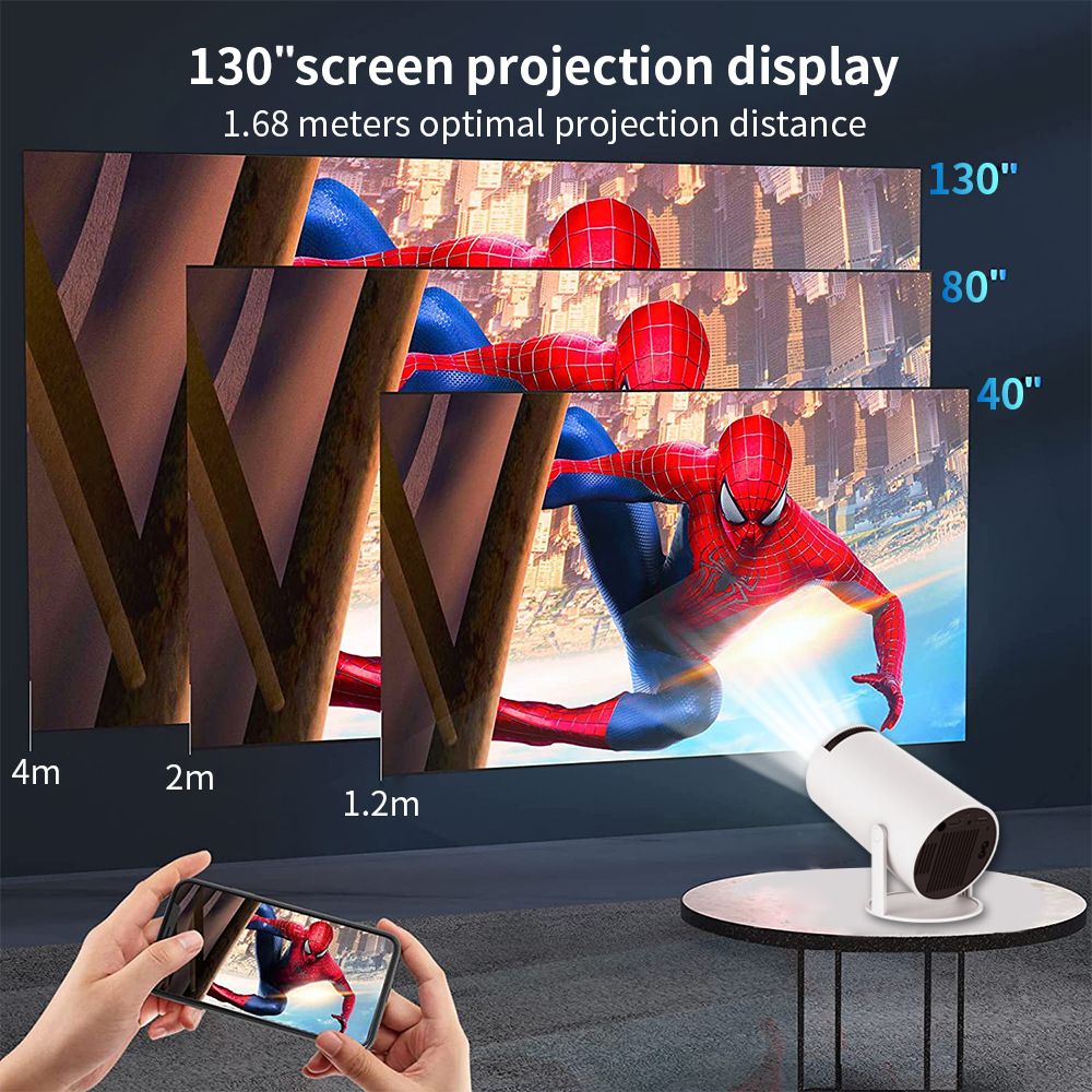 HY300 Proyector Android Inteligente Portátil 1280x720P Full HD WiFi 6 Cine en Casa Versátil Noche de Películas