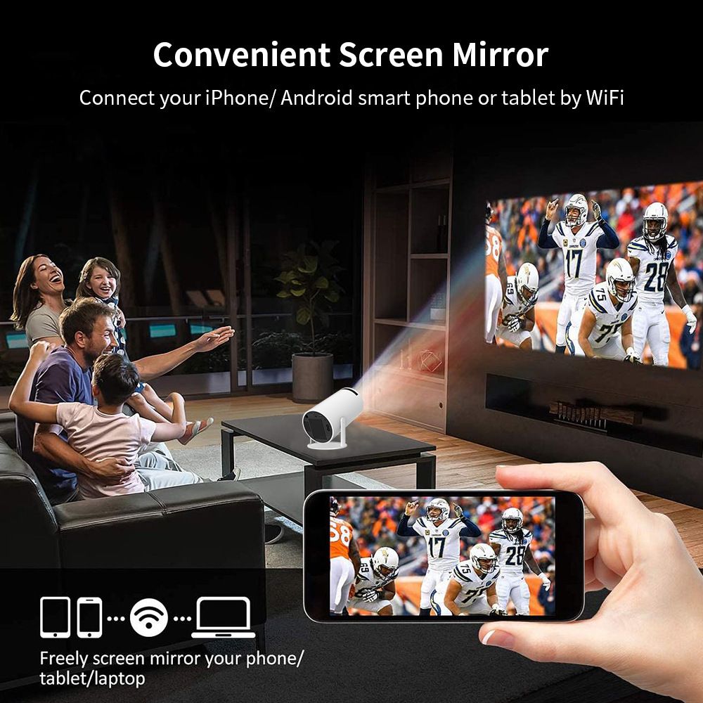 HY300 Proyector Android Inteligente Portátil 1280x720P Full HD WiFi 6 Cine en Casa Versátil Noche de Películas