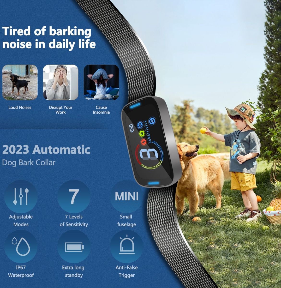 Collar de Entrenamiento Ultrasónico y Eléctrico para Perros Control Inteligente Ligero y Cómodo para Dejar de Ladrar