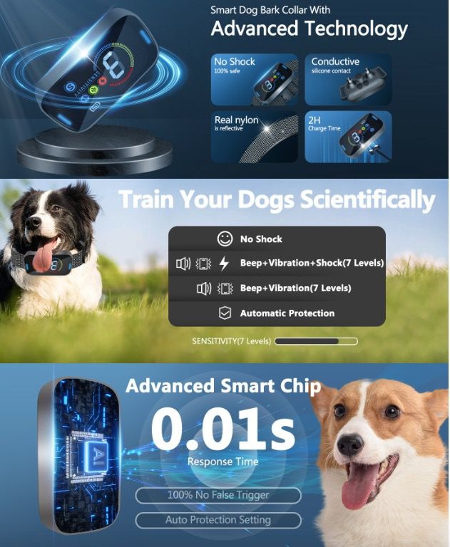 Collar de Entrenamiento Ultrasónico y Eléctrico para Perros Control Inteligente Ligero y Cómodo para Dejar de Ladrar