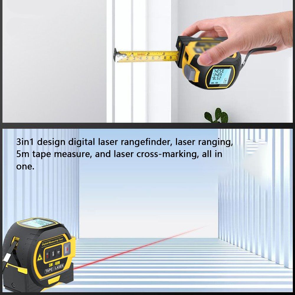 3 en 1 Telémetro Láser y Cinta Métrica con Retroiluminación de Pantalla LCD para Arquitectos, Herramientas de Mejoras para el Hogar