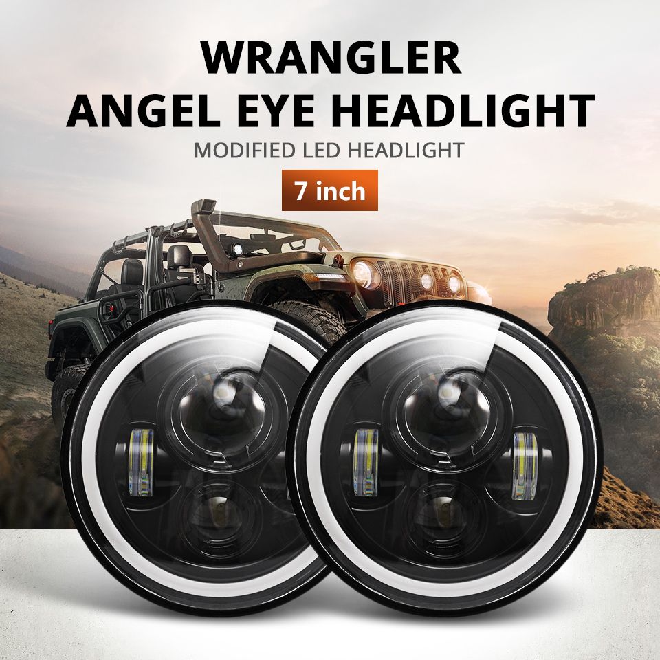 Farola LED de 7 pulgadas para motocicleta, compatible con Jeep Wrangler Lada Niva 4x4, luz amarilla/blanca brillante con diseño de ojo de ángel y resistente a la intemperie