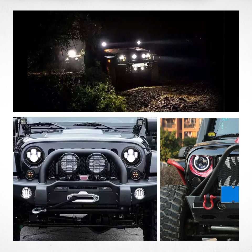 Farola LED de 7 pulgadas para motocicleta, compatible con Jeep Wrangler Lada Niva 4x4, luz amarilla/blanca brillante con diseño de ojo de ángel y resistente a la intemperie