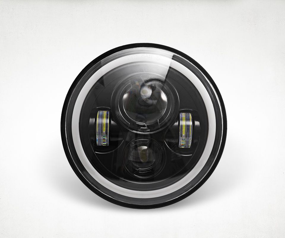 Farola LED de 7 pulgadas para motocicleta, compatible con Jeep Wrangler Lada Niva 4x4, luz amarilla/blanca brillante con diseño de ojo de ángel y resistente a la intemperie